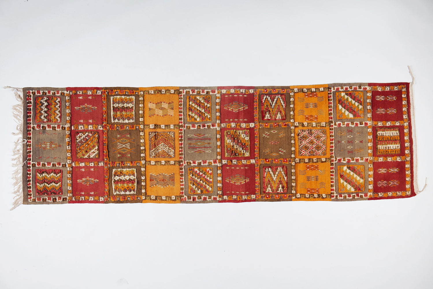 Berber Tribal Moroccan Mustard, Pink and Beige Wool Runner  Rug