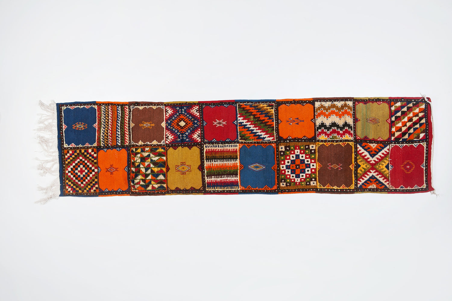 Berber Rug Runner with Handwoven Patchwork Pattern
