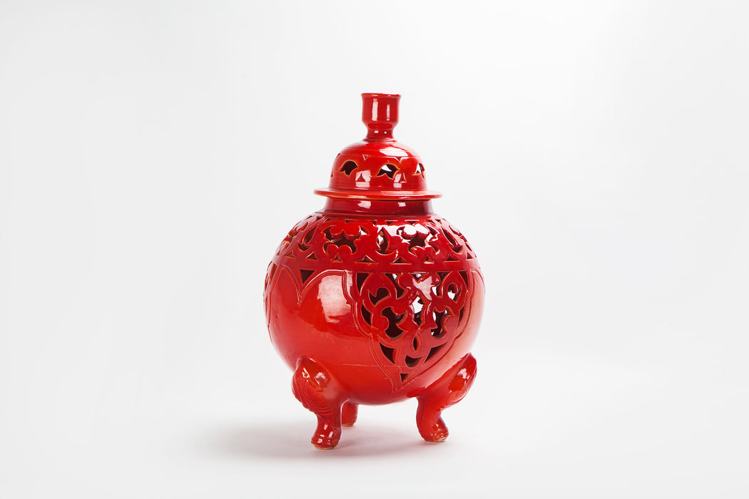 Oriental Red Ceramic Lidded Vase or Urn