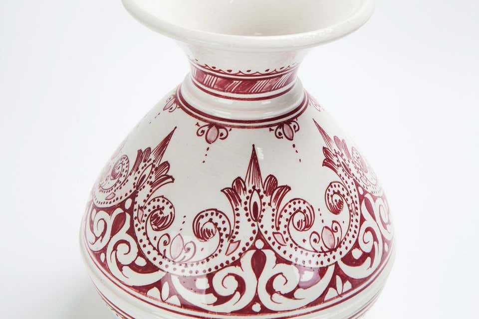 Vintage Handmade Moroccan Burgundy and White Ceramic Vase