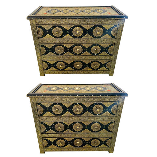 Palatial Hollywood Regency Commode, Chest, Nightstand in Brass and Ebony