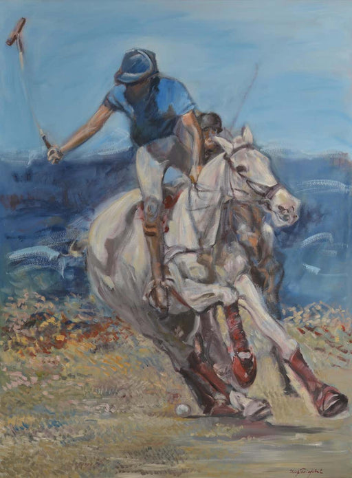 Large Oil on Canvas Portrait Painting of a Polo Player