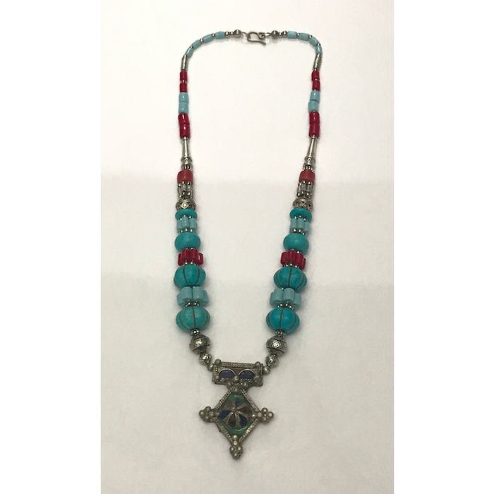 Antique Tribal Turquoise & Silver Necklace
