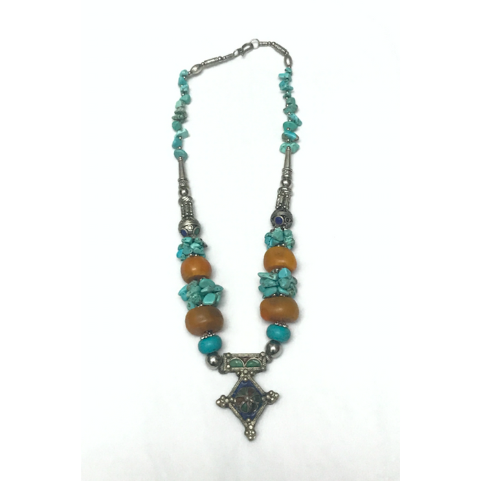 Antique Tribal Turquoise and Yellow stone Necklace