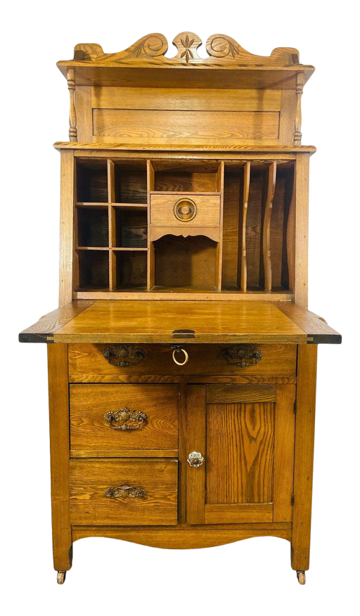 Antique 19th Century Early American Oak Secretary Desk