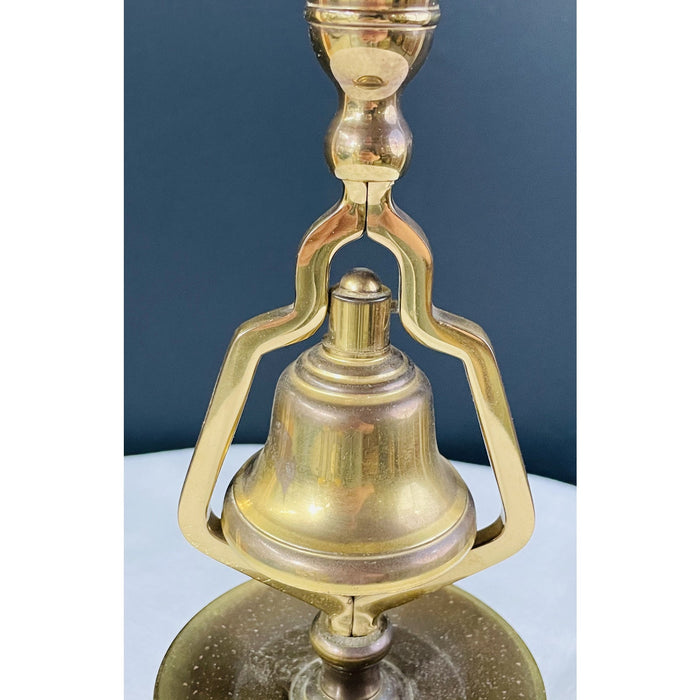 Antique English Victorian Brass Tavern Candlestick With Service Bell