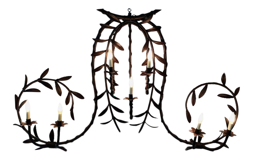 Antique French Monumental Wrought Iron Wall Sconce With Leaves Design, 7 Bulbs