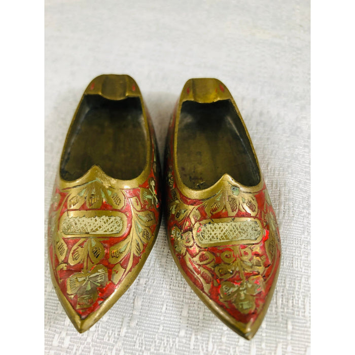 Antique Miniature Brass Shoes Ashtrays