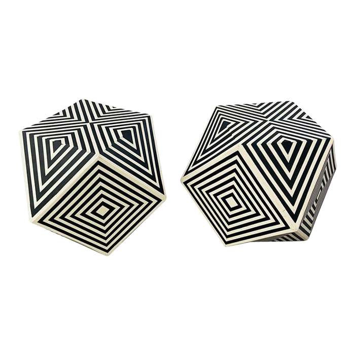 Art Deco Style Sculptural Resin Black and White Side or End Table, a Pair