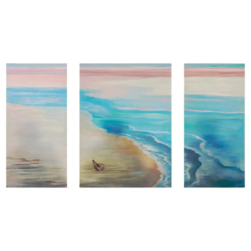 Beach Scene Oil on Canvas Painting in Pastel Colors - 3 Pieces