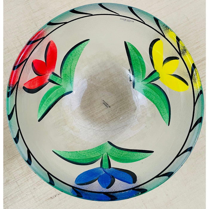 Boho Chic Hand Painted Tulip Design Bowl and Matching Plates, a Set 7