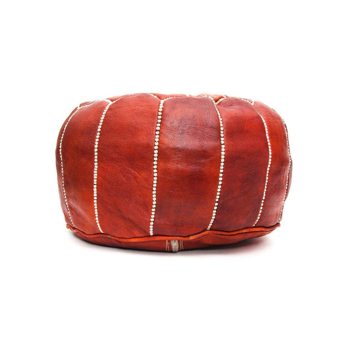 Moroccan Handmade Dark Leather Brown Pouf or Ottoman, a Pair