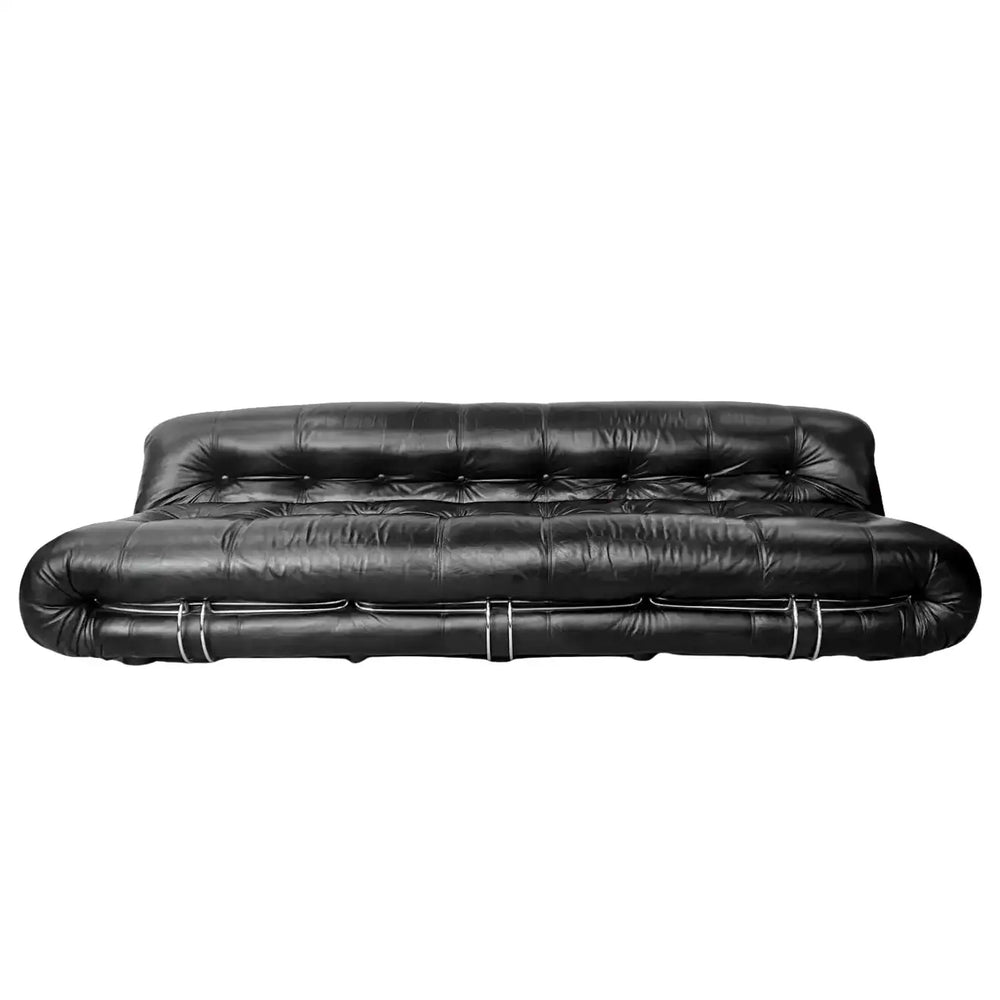 Mid-Century Modern Afra & Tobia Scarpa " Soriana" Black Leather Sofa for Cassina