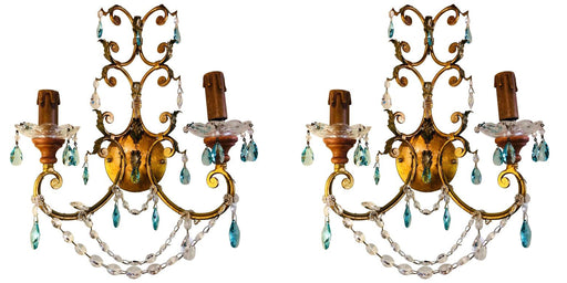 Neoclassical Italian Crystal Sconce, Handcrafted in Gilt Metal, a Pair