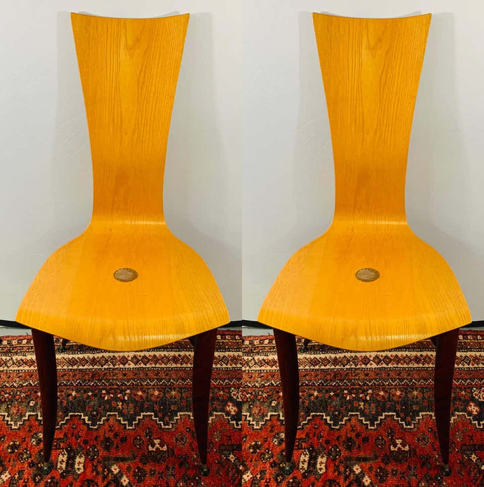 Italian MCM Wooden Chair in the Manner of Umberto Mascagni, a Pair