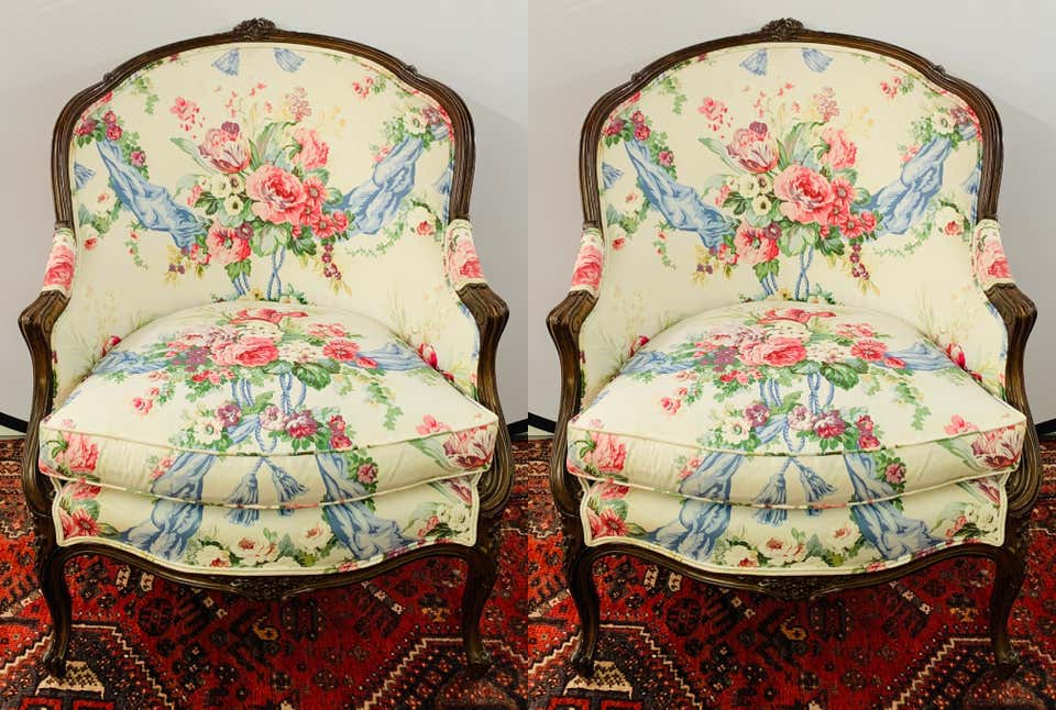 19th C. French Louis XV Floral Oak Bergere Chair - AptDeco