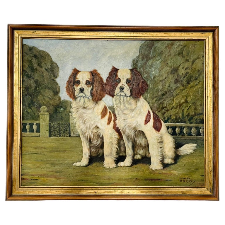 Cavalier King Charles Spaniel Dogs Painting in the Style of Otto Eerelman