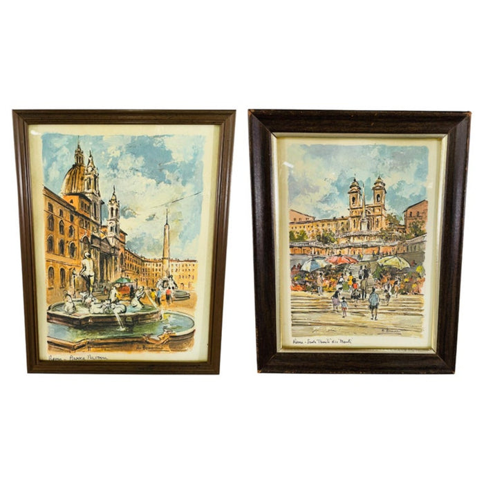 City of Rome Scenery Print Framed and Signed, a Compatible Pair