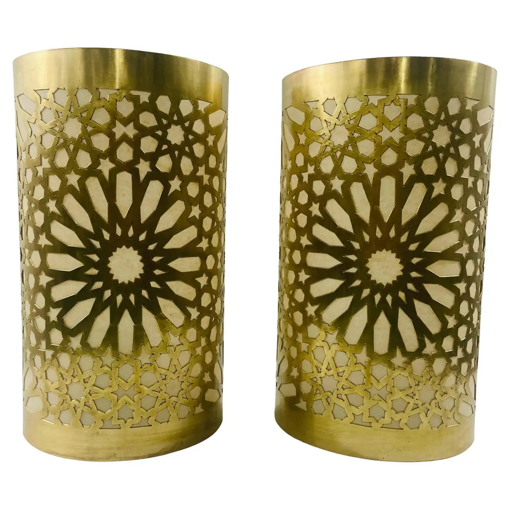 Boho Chic Moroccan Style Brass Wall Sconce or Lantern, a Pair