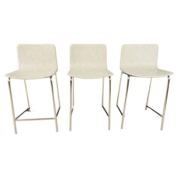 Modern Grey Leather Bar or Kitchen Stool over Stainless Steel Frame, a Set of 3
