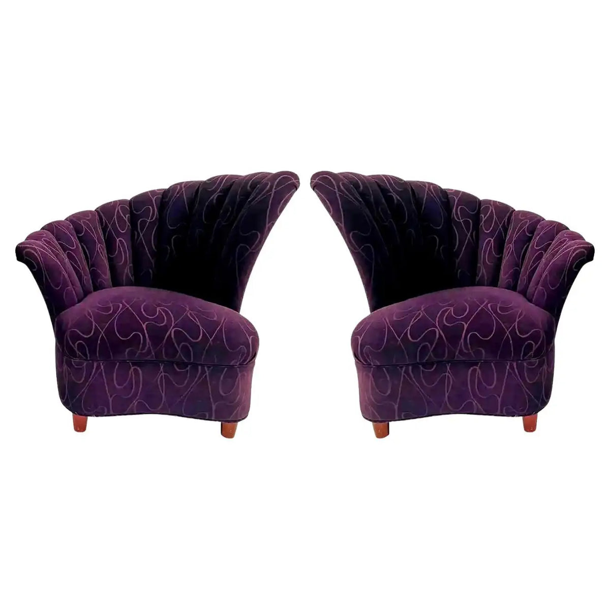 Vladimir Kagan Style Mid Century Modern Purple Fan Back Chair a Pair