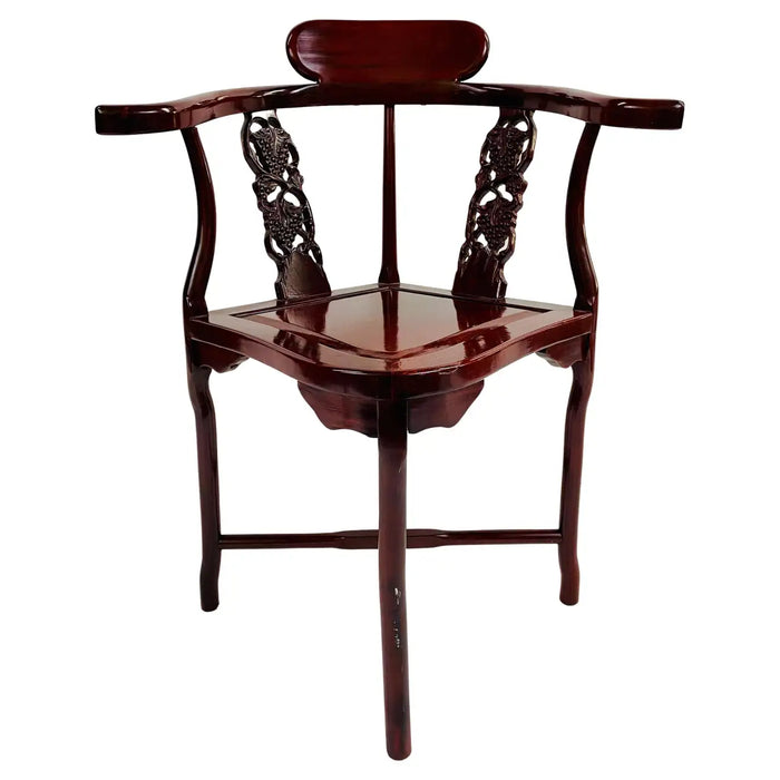 Chinese Export Oriental Hand Carved Rosewood Corner Chair