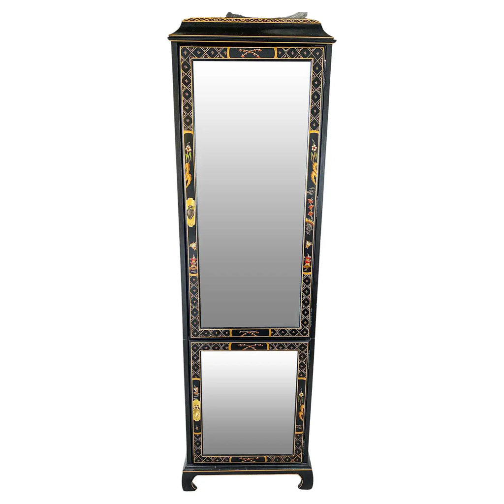 Vintage Jasper Oriental Chinoiserie Ebony Two Door Cabinet or Vitrine