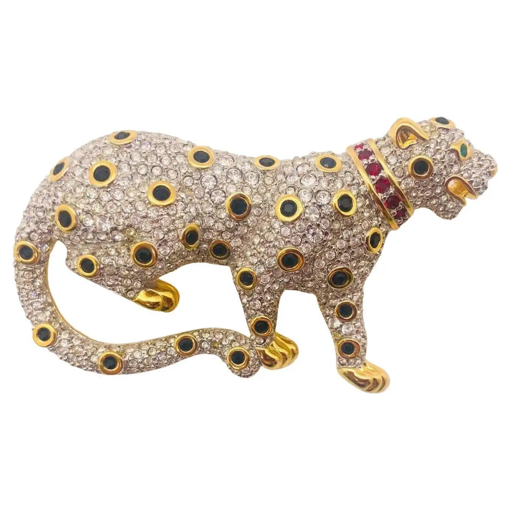 Swarovski Pave' Crystal Gold Leopard Brooch or Pin, Signed and Retired