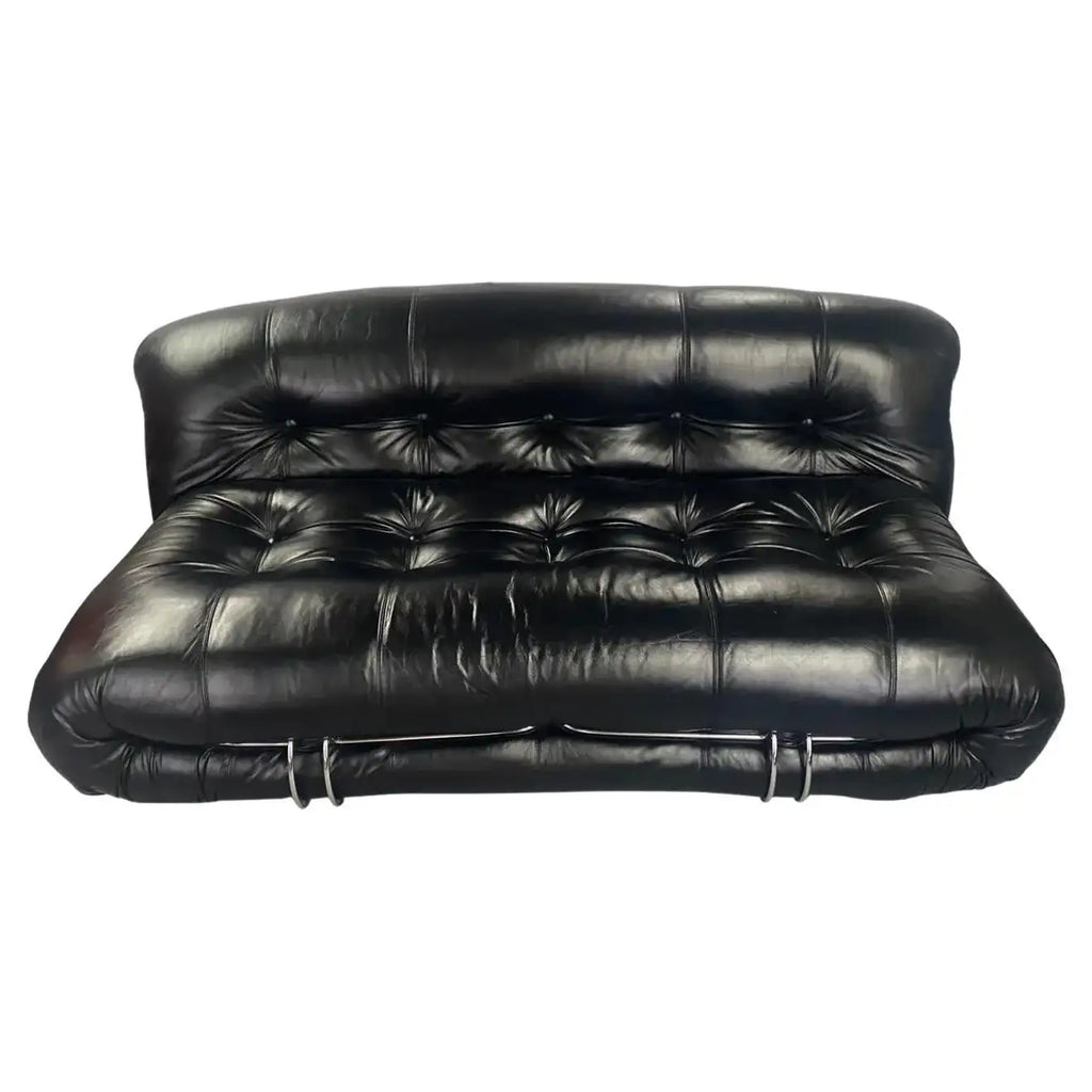 Afra & Tobia Scarpa for Cassina Soriana Italian Black Leather Settee o