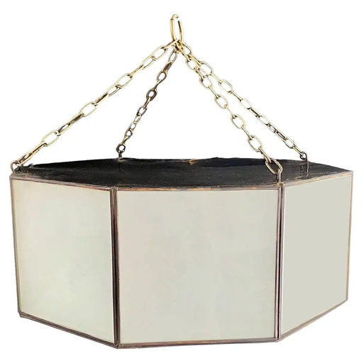 Art Deco Style White Milk Glass and Bronze Octagon Shape Pendant or Flush Mount
