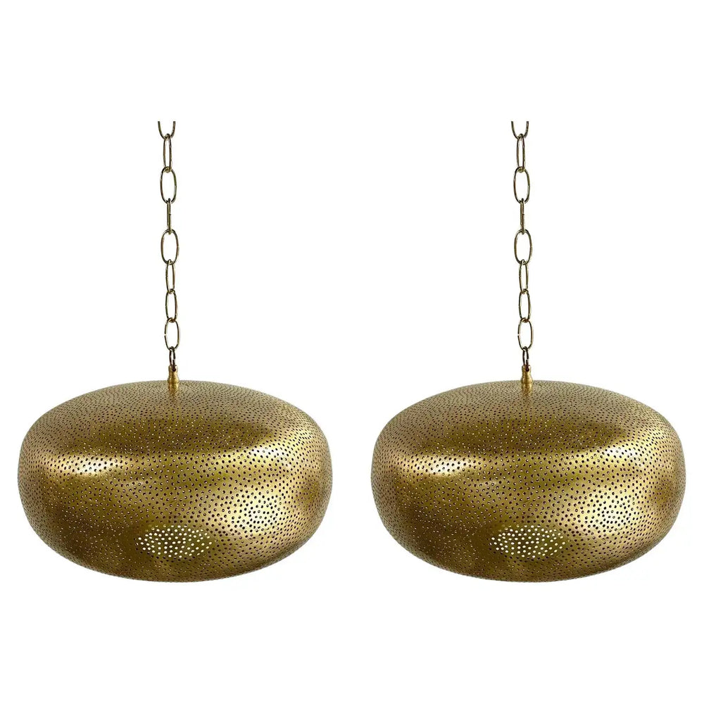 Boho Chic Style Oval Brass Pendant or Lantern, a Pair
