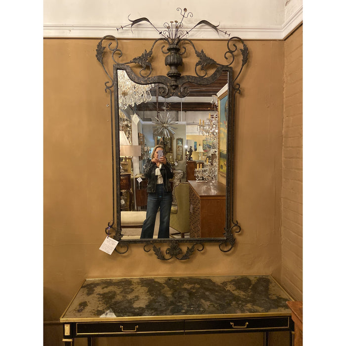 Wall or Console Mirror Neptune Design in Gilbert Poillerat Style Wrought Iron