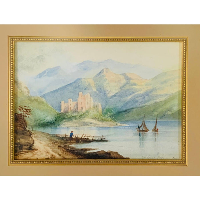 Landscape Lake and Castle Print Signed by Artist and Framed