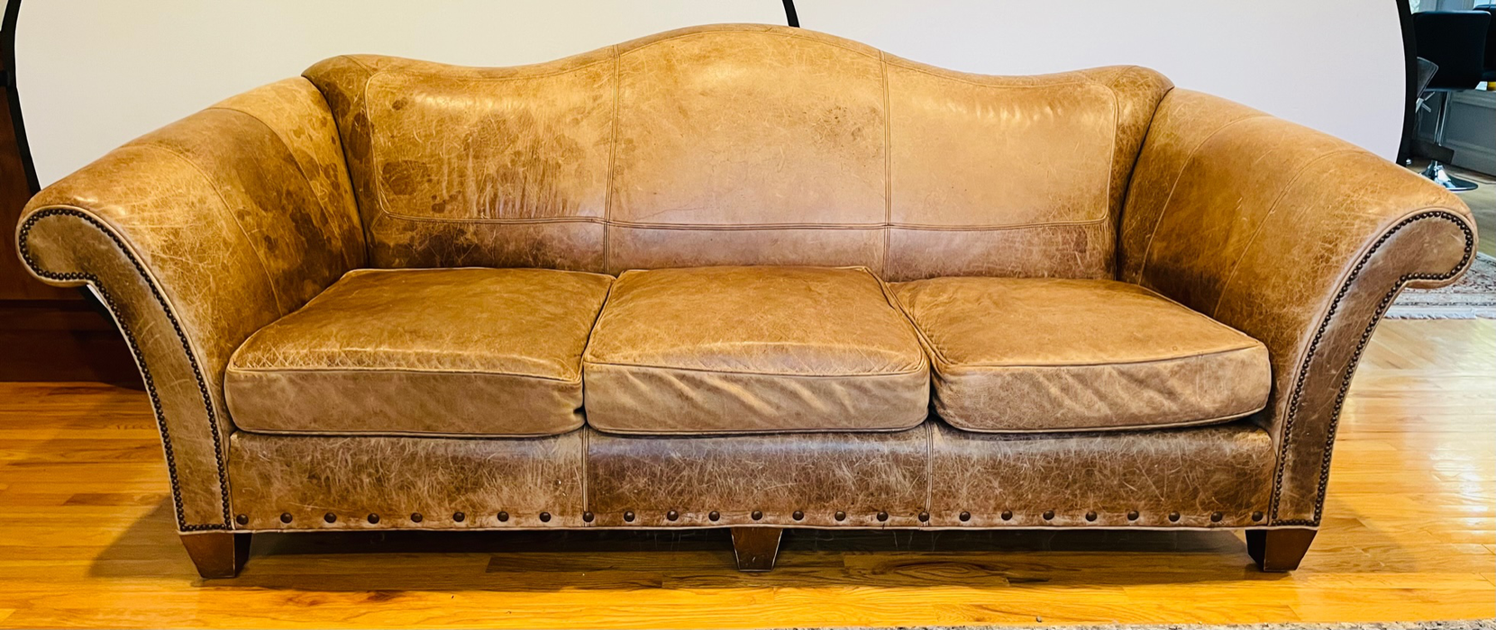 Mid Century Camel Color Leather Sofa or Couch