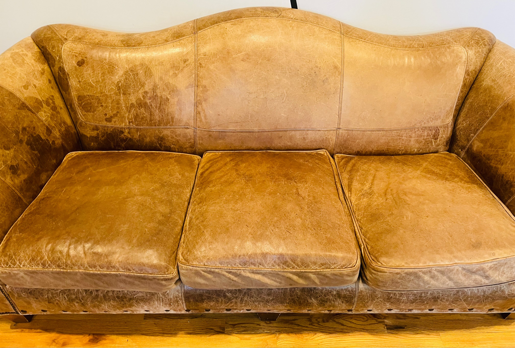Mid Century Camel Color Leather Sofa or Couch