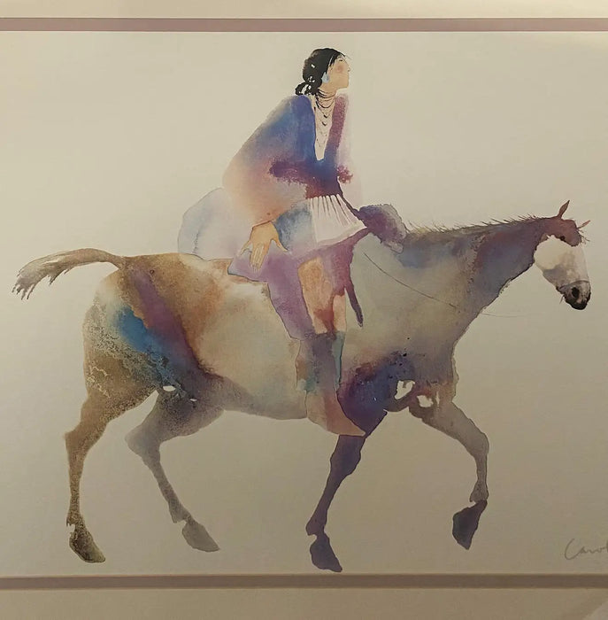 Native American Watercolor Lithograph by Carole Greg, Limited Edition, Framed