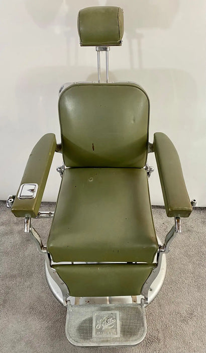 Art Deco Presidential Hydraulic Koken Barber Chair in Green Leather