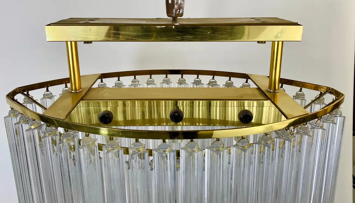 Venini Mid-Century Modern Murano Glass and Brass Oval Chandelier, 9 Lights