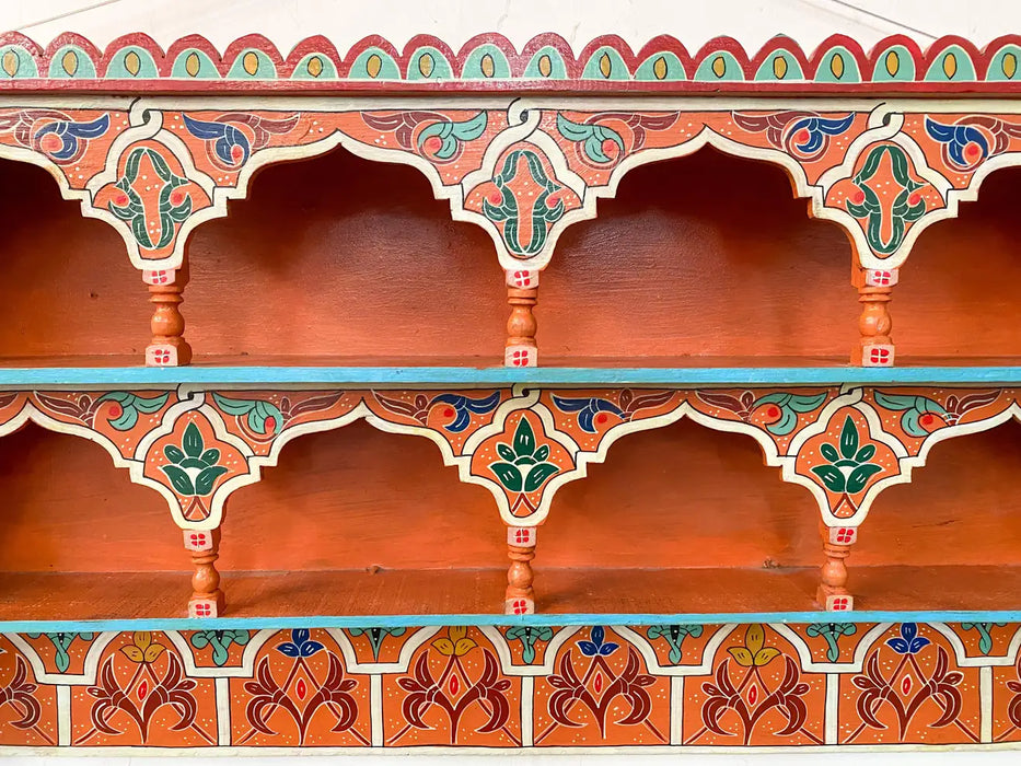 Vintage Moroccan Hand Painted Wall Shelf or Spice Rack