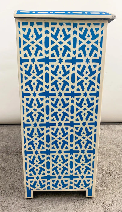 Modern Style Moroccan White & Blue Resin Arabesque Design Cabinet, Sideboard