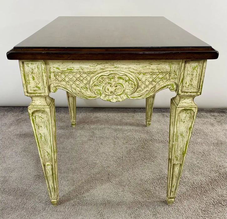 French Louis XVI Style Craved and Distressed Finish Side or End Table
