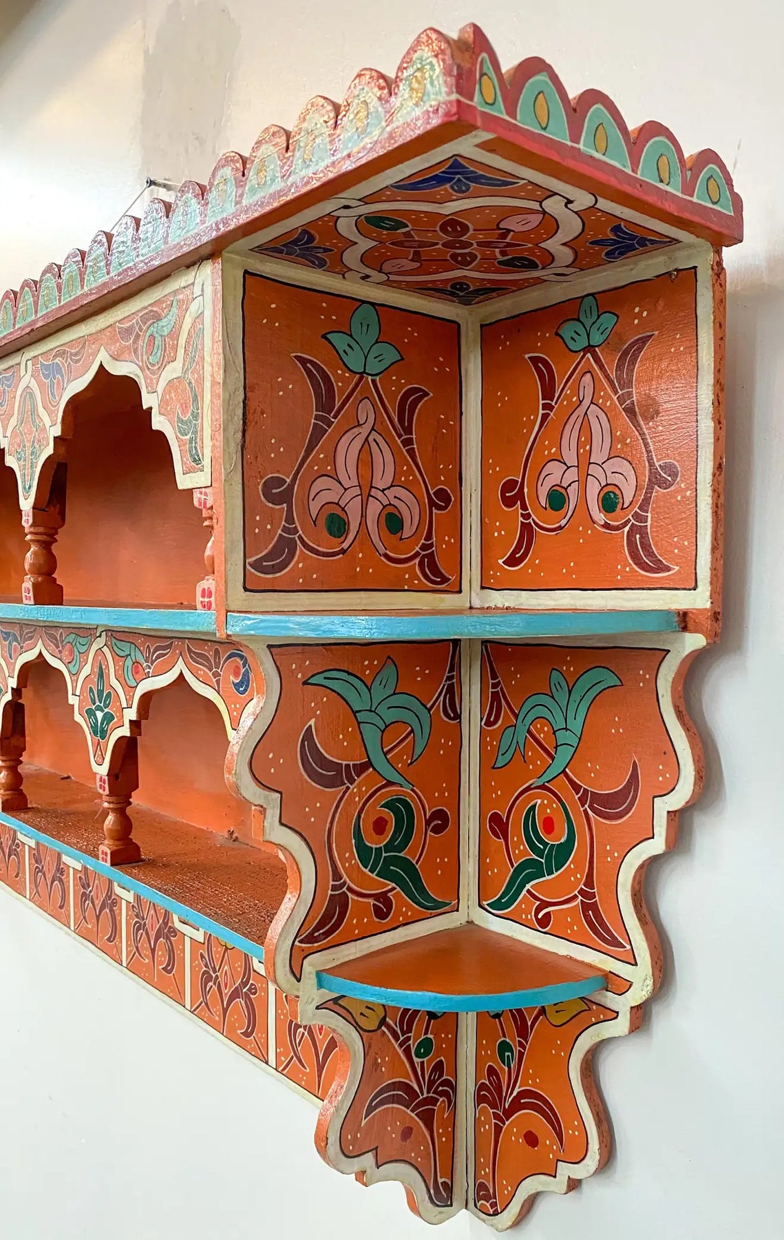 Vintage Moroccan Hand Painted Wall Shelf or Spice Rack