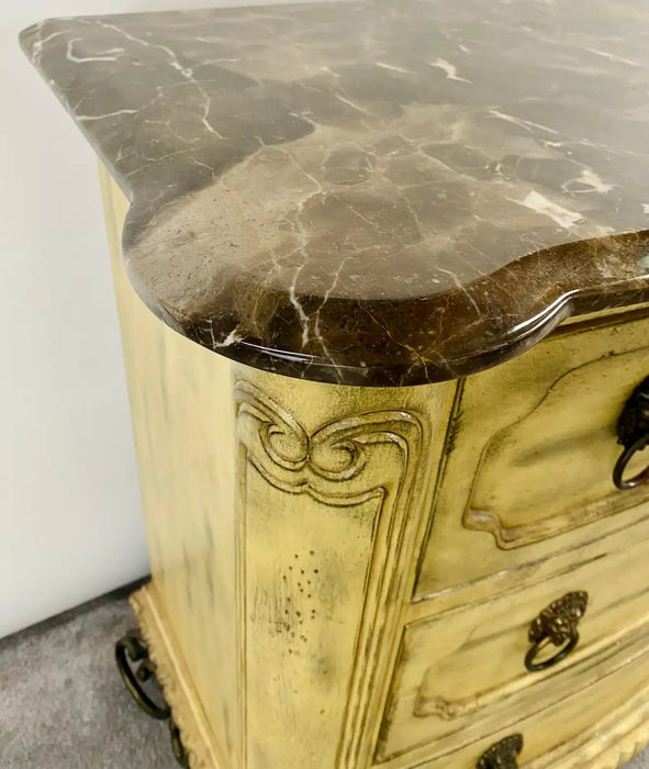 French Empire Style Commode or Dresser with Marble Top & Bronze Lion Head Pulls