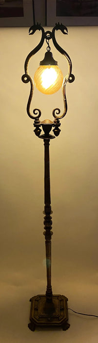 19th Century French Rococo Revival Style Bronze Patinated Dragons Floor Lamp