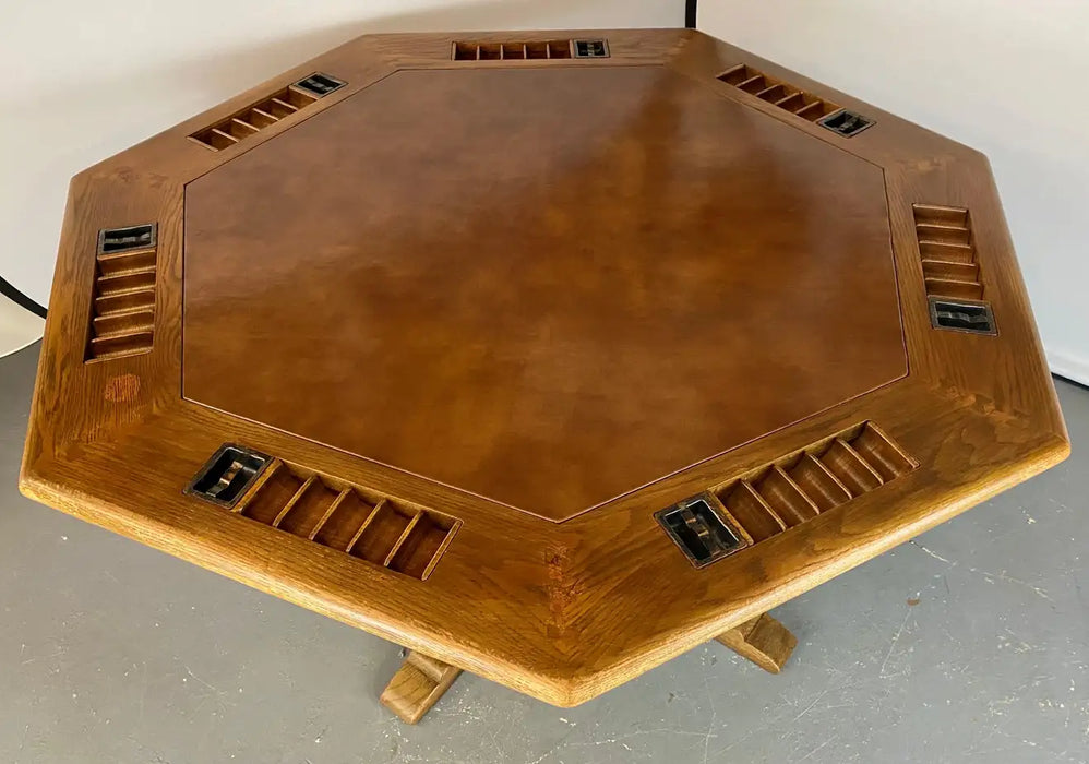 Romweber Viking Oak & Vinyl Top Poker Table with Barrel Chairs , a set of 5 pcs