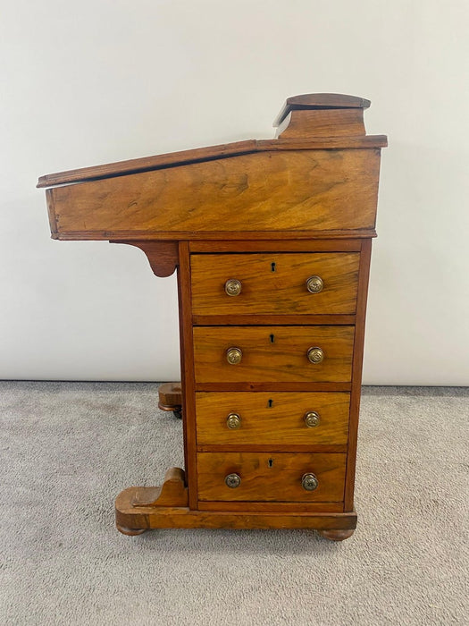 Late 19th Century Top Lid with Fitted Interior Line & Burl Inlaid Davenport Desk