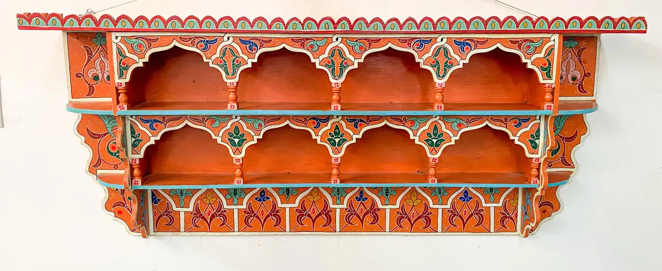 Vintage Moroccan Hand Painted Wall Shelf or Spice Rack