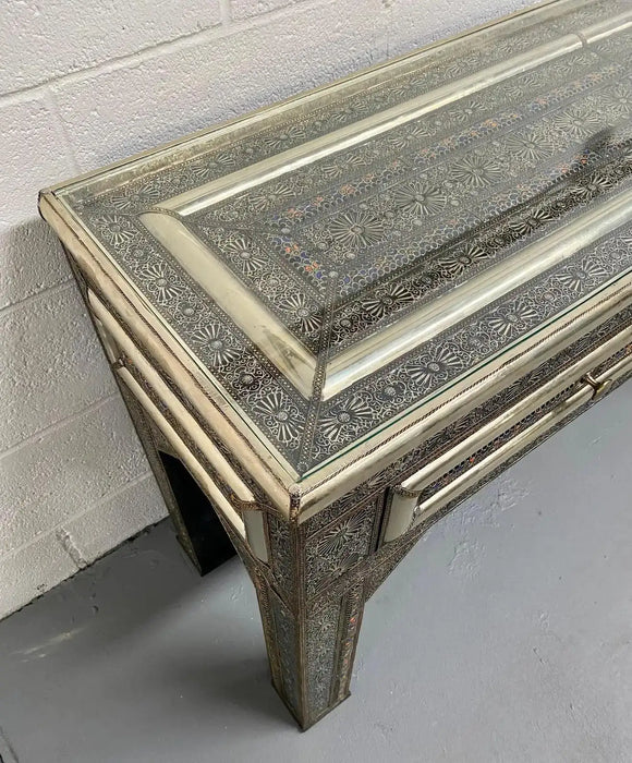 Hollywood Regency Style Console, Desk or Table Brass in Filigree Design