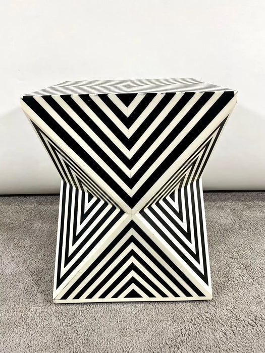 Art Deco Style Black and White Resin Sculptural Side, End Table or Stool