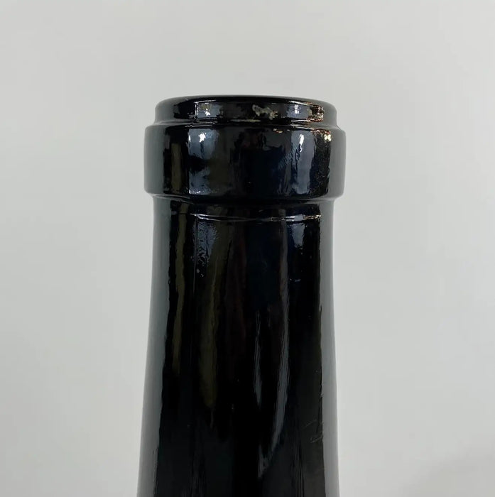 Large Vintage Demijohn Style Dark Green Blown Glass Wine Bottle, a Pair